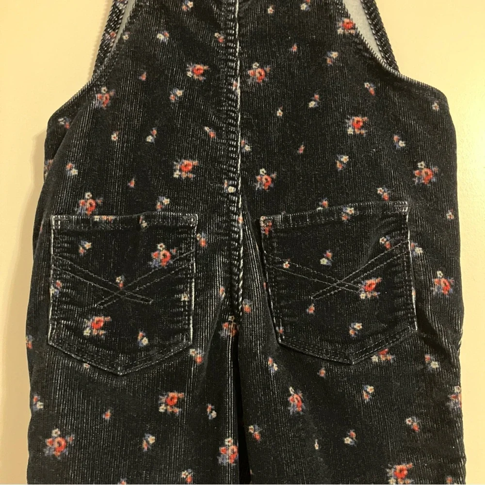 Baby Gap Navy‎ Blue Corduroy Overalls Pink floral All Over Print Girls Sz 4T